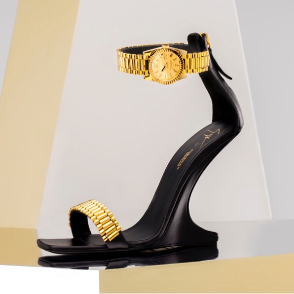 Giuseppe Zanotti Christian Cowan Black Sandals With Metal Watch Buckle Giuseppe Zanotti Christian Cowan Black Sandals With Metal Watch Buckle